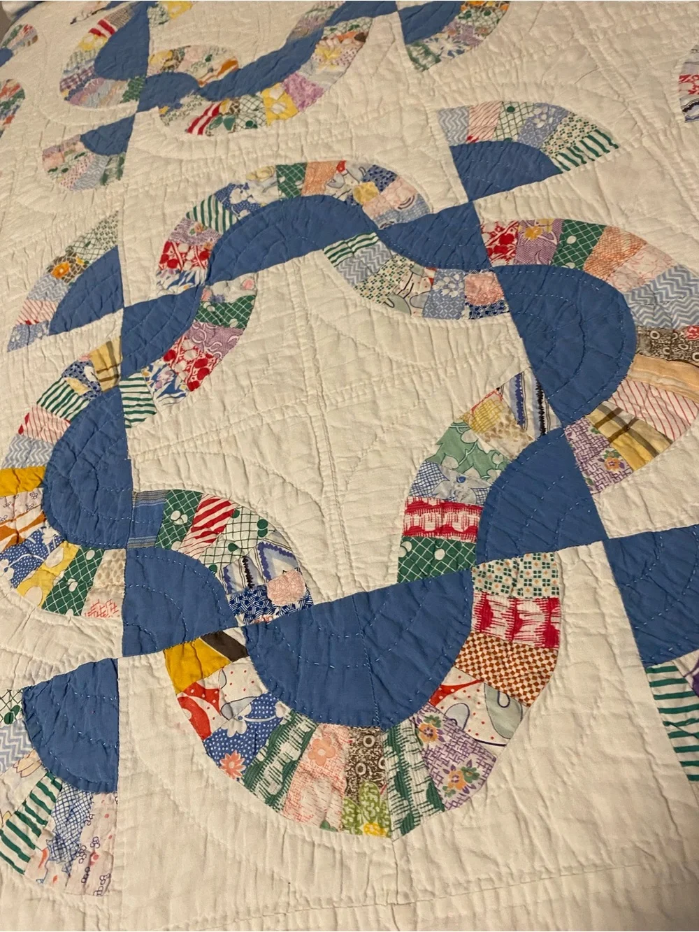 Vintage Feedsack Handmade Blue & White Mohawk’s Trail Quilt